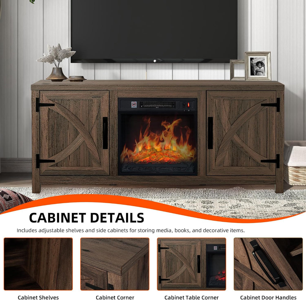 58 Inch Fireplace TV Stand for TV up to 65" | Farmhouse TV Stand with 18...