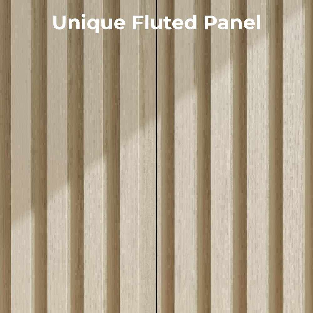 Fluted Cabinet with Storage, Buffet Cabinet Sideboard with 2 Doors, Beige Buf...