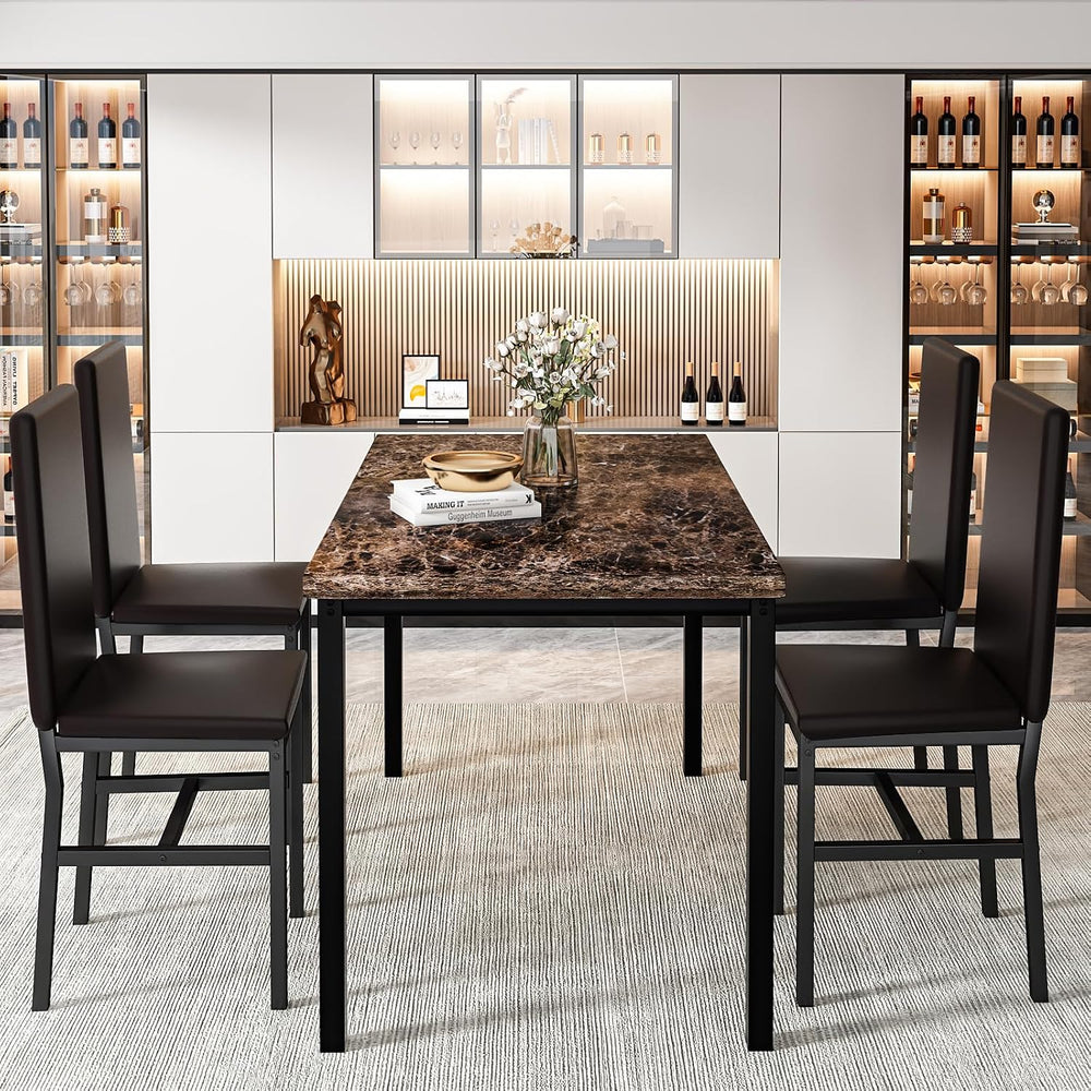 Recaceik 5-Piece Dining Table Set for 4, Faux Marble Kitchen Table Chairs Set...