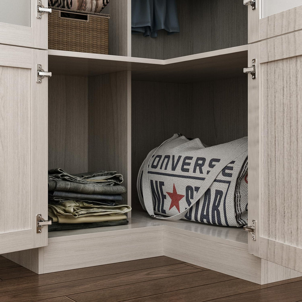 MOUMON Tall Corner Wardrobe, L-Shaped Modern Bedroom Armoires with Frosted Gl...