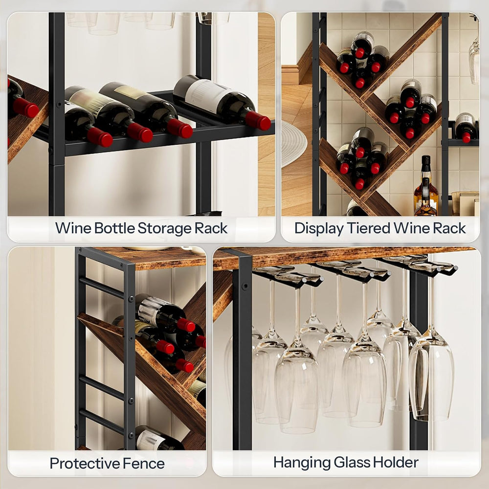 HOOBRO Liquor Bar Cabinet, Modern Liquor Cabinet with Wine Rack & Glass H...