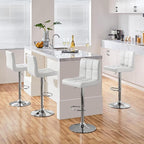 Yaheetech Bar Stools Set of 4, PU Leather Adjustable Swivel Barstools, Modern Armless Bar Chairs with Bigger Base, Thickened Seat Cushion, Square Island Barstools for Kitchen Island, White