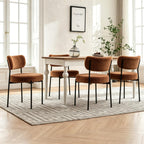 Boucle Dining Chairs Set of 2, Brown Mid Century Modern Kitchen Dining Room Chairs with Curved Backrest and Metal Frame, Round Upholstered Dining Chairs for Kitchen, Living Room