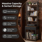 CD Storage Rack, 6-Tier DVD Organizer Shelf with Drawer & Adjustable Book Stoppers, Vinyl Record Holder &Multi-Purpose Media Organizer, Ideal for Living Room/Home Office,15.7x11.8x64.3Inch