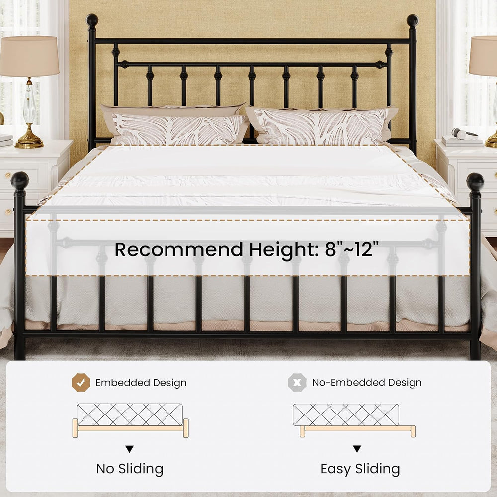 SHA CERLIN 14" King Size Metal Platform Bed Frame/Victorian Headboard an...