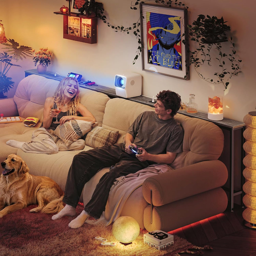 Huuger 110.2 Inch Behind Couch Table with 2 Power Outlets and USB-C Ports, Ex...