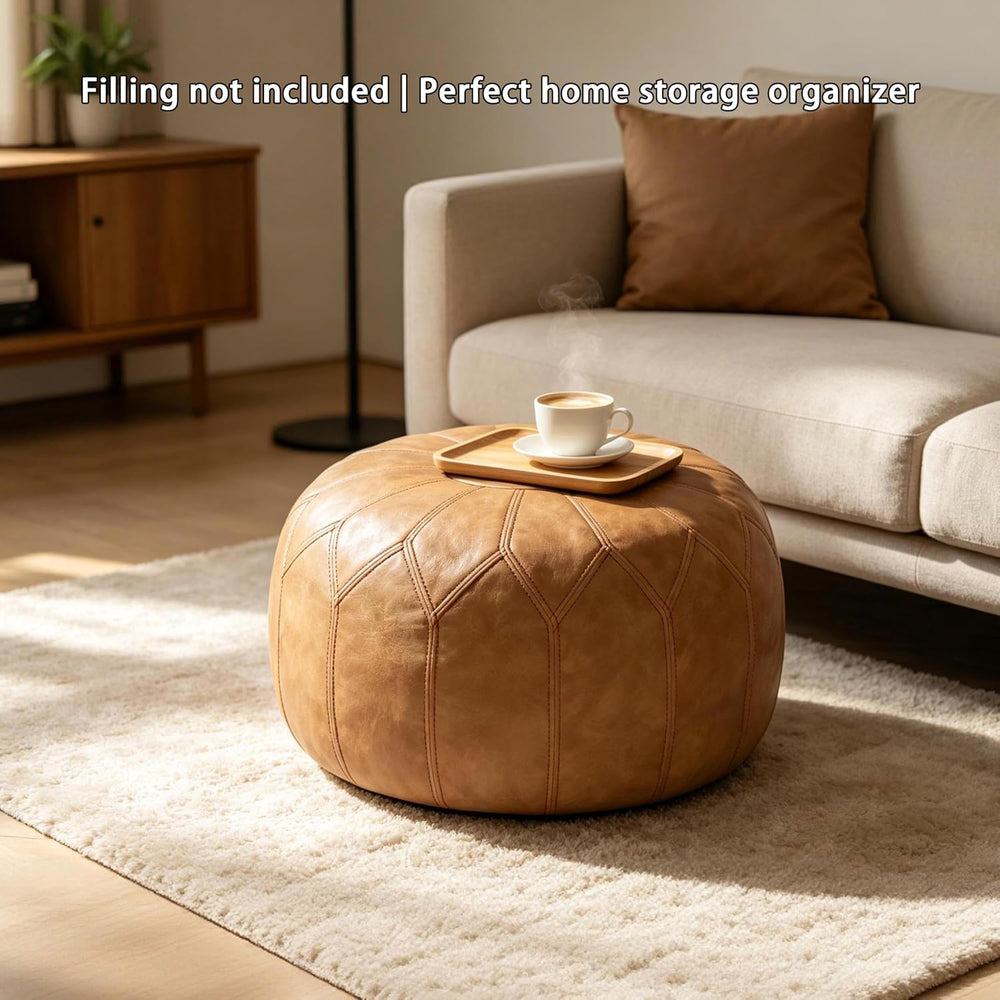 Thgonwid Unstuffed Moroccan Faux Leather Pouf Ottoman Cover with Storage - Bo...