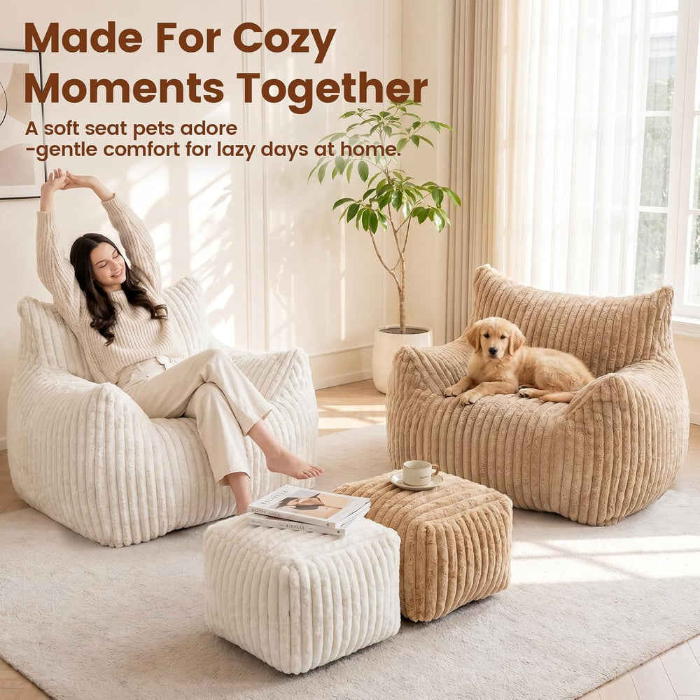 WSOFRLAC Giant Plush Bean Bag Chairs, Cozy Fluffy Single Cloud Couch, Khaki |...