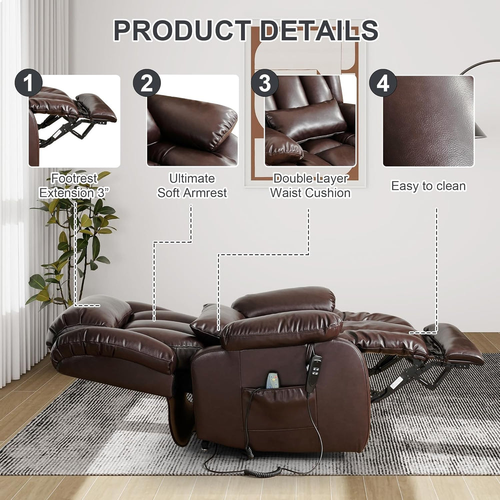 EDILLY XL Large Genuine Leather Lift Chair Recliner for Elderly, Dual Motor w...