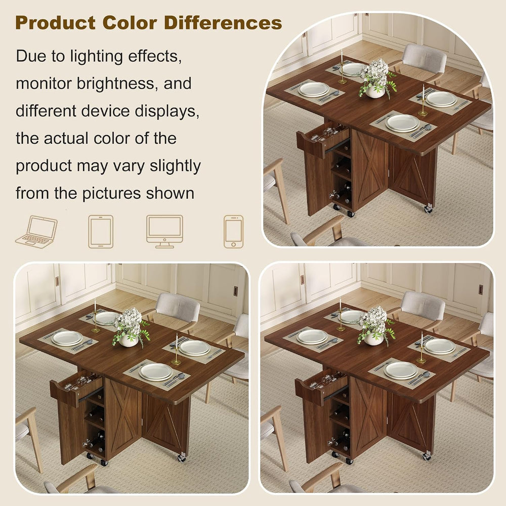 Folding Dining Table for 2-6, Designed for Small Spaces, Walnut | 52.7" ...
