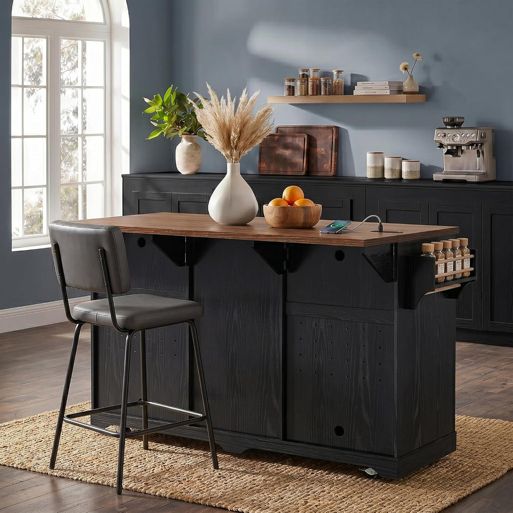 72" Farmhouse Kitchen Island with Mini Fridge Storage Space & Power ...