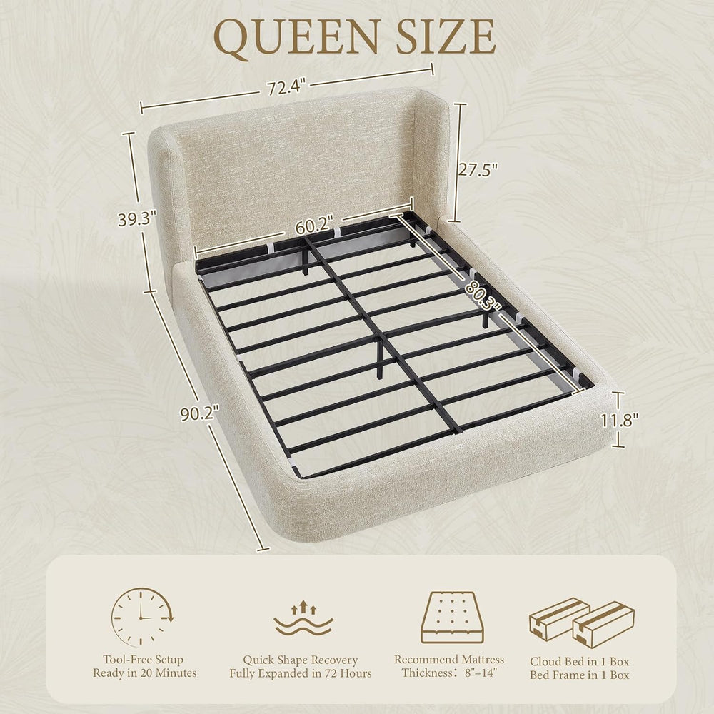 XIAO WEI Queen Cloud Bed Frame, Upholstered Platform Bed Frame with Headboard...