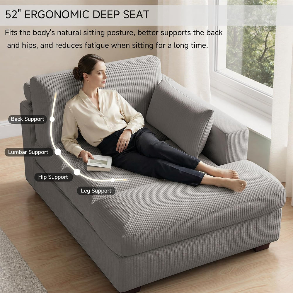 Oversized Corduroy Chaise Lounge Chair with Left Armrest & Cushion, Comfy...
