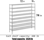 18" Deep x 72" Wide x 74" Height Wire Shelving Kit | 8-Tier | NSF Commercial Storage Rack Unit
