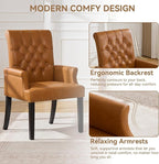 PU Leather Dining Chair with Arms, Upholstered Tufted High Back Dining Room Chairs, Accent Armchair with Solid Wood Leg and Nailhead Trim, Kitchen Dining Living Room, Brown