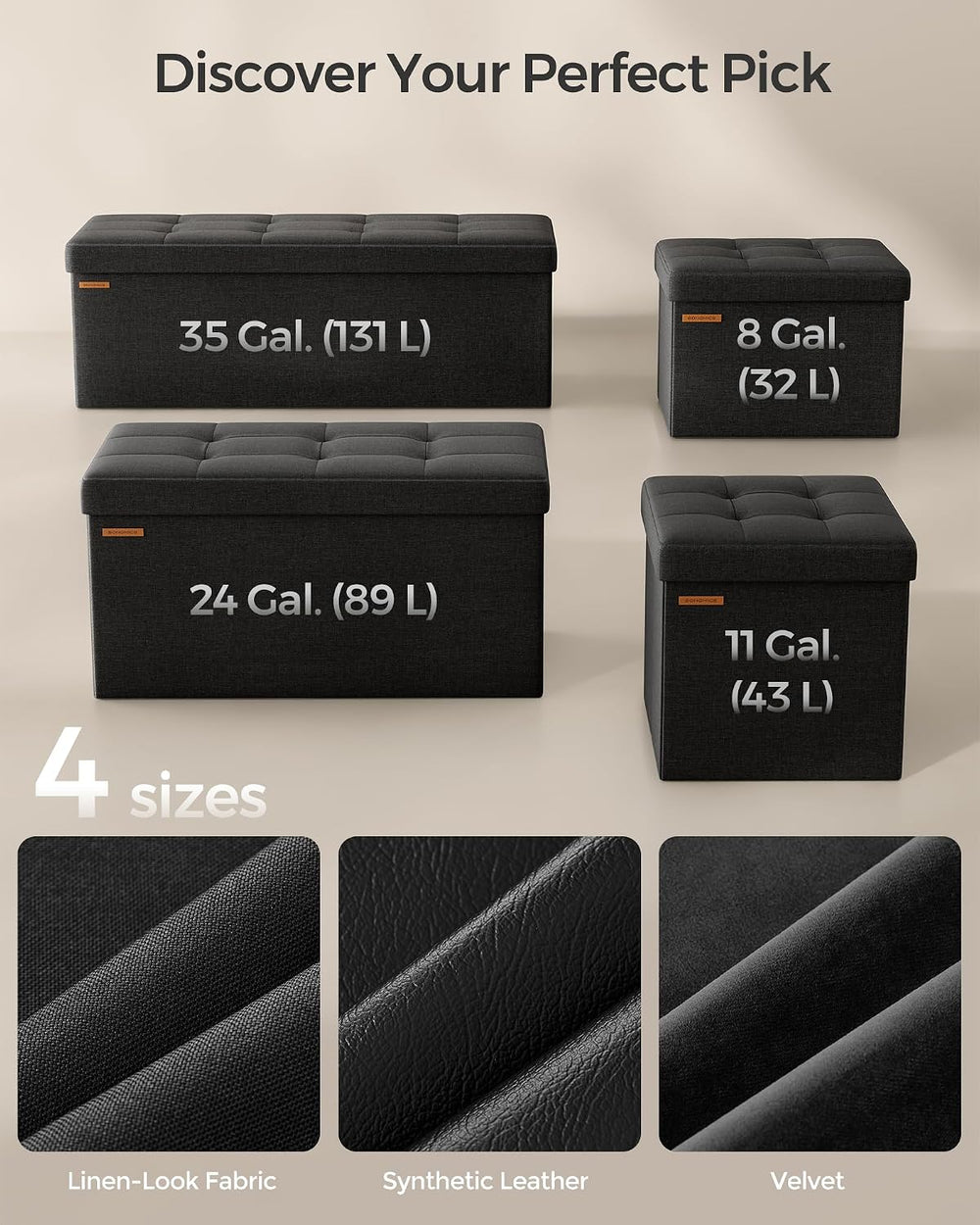 SONGMICS 43.3 Inches Folding Storage Ottoman Bench, Load 660 lb | Ottoman Foo...
