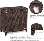 Laundry Hamper with 3 Removable Liner Bags; 132L Handwoven Rattan Laundry Basket with Lid & Heightened Feet; Clothes Hamper with Side Handles; Laundry Sorter with 3 Separate Sections (Brown)