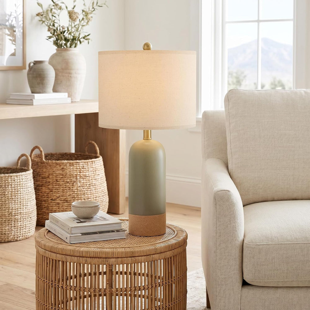 PoKat 24'' Hand-Textured Green Table Lamps, Farmhouse Bedside Lamp Se...