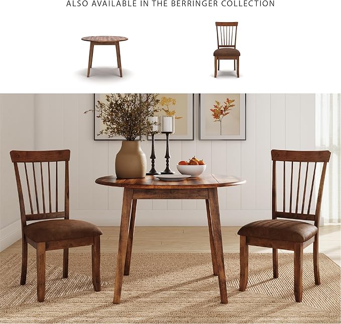 Signature Design by Ashley Berringer | Spindle Back 18" Dining Chairs (Set of 2) – Rustic Light Brown with Upholstered Cushioned Seat