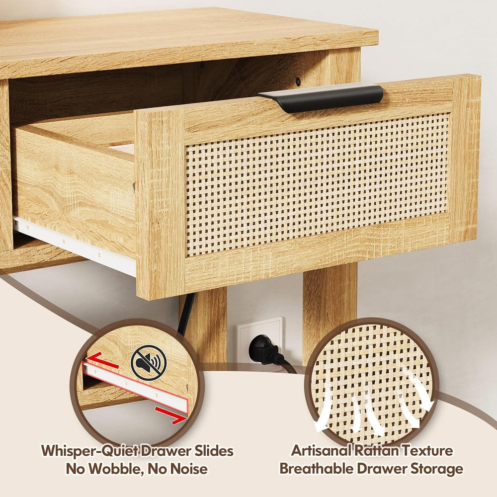 Luoxiao Entryway Table with Outlets & USB-C, 3 Drawers Rattan Console Tab...