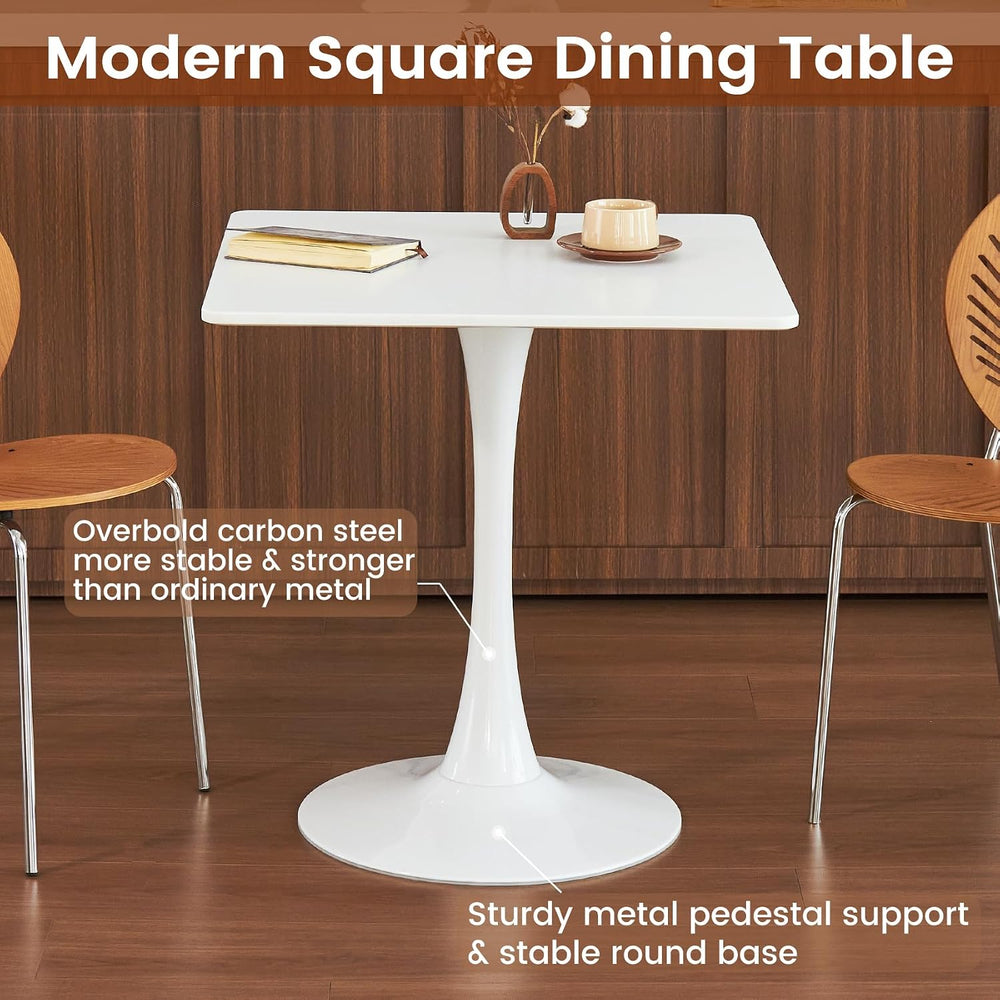 Square Dining Tulip Table for 4, Mid-Century Modern Table with Sturdy Metal P...