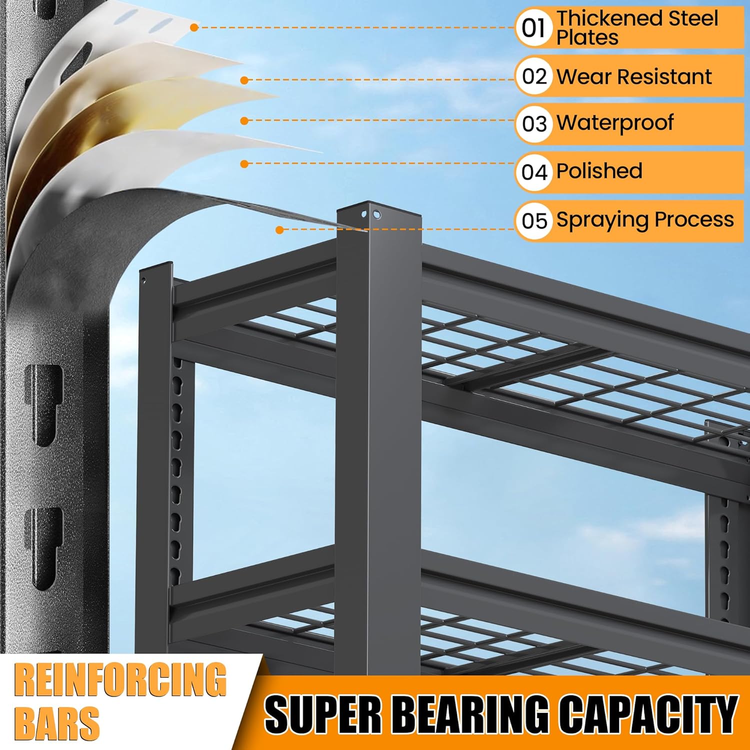 Heavy Duty Garage Shelving, Metal Storage Shelves, 5 Tier Adjustable Storage Shelves, Metel Shelving, Industrial Utility Rack for Garage, Warehouse, Workshop, 72" H×35" W×16" D