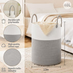 Laundry Basket,Woven Cotton Rope Laundry Hamper,40L for Decorative Storage of Dirty Clothes,Toys and Blankets in Bathroom,Baby Room and Living Room