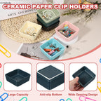 PATIKIL Square Paper Clip Holders, Ceramic Bowl Dish Clip Dispenser Organizer Desk Organizer Accessories for Office Desktop Decor Bobby Pin Binder Paper Clamp, Navy Blue