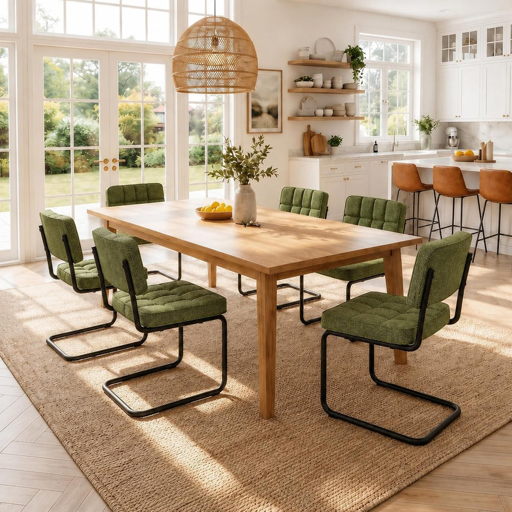 Mid-Century Modern Dining Chairs Set of 4 with Metal Legs, Green | Upholstere...