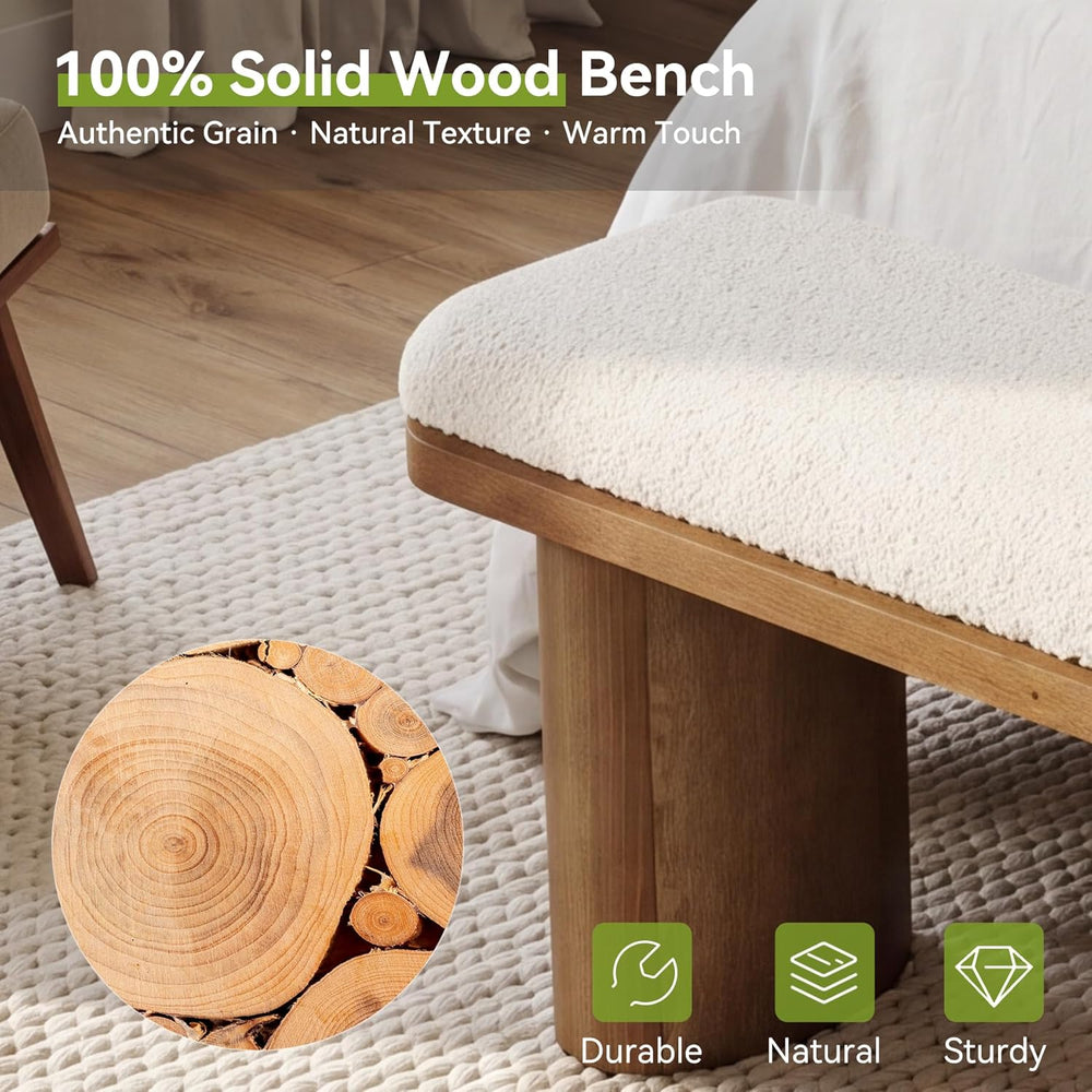 LITTLE TREE 47'' Boucle Upholstered Bench, Modern Solid Fir Entryway ...