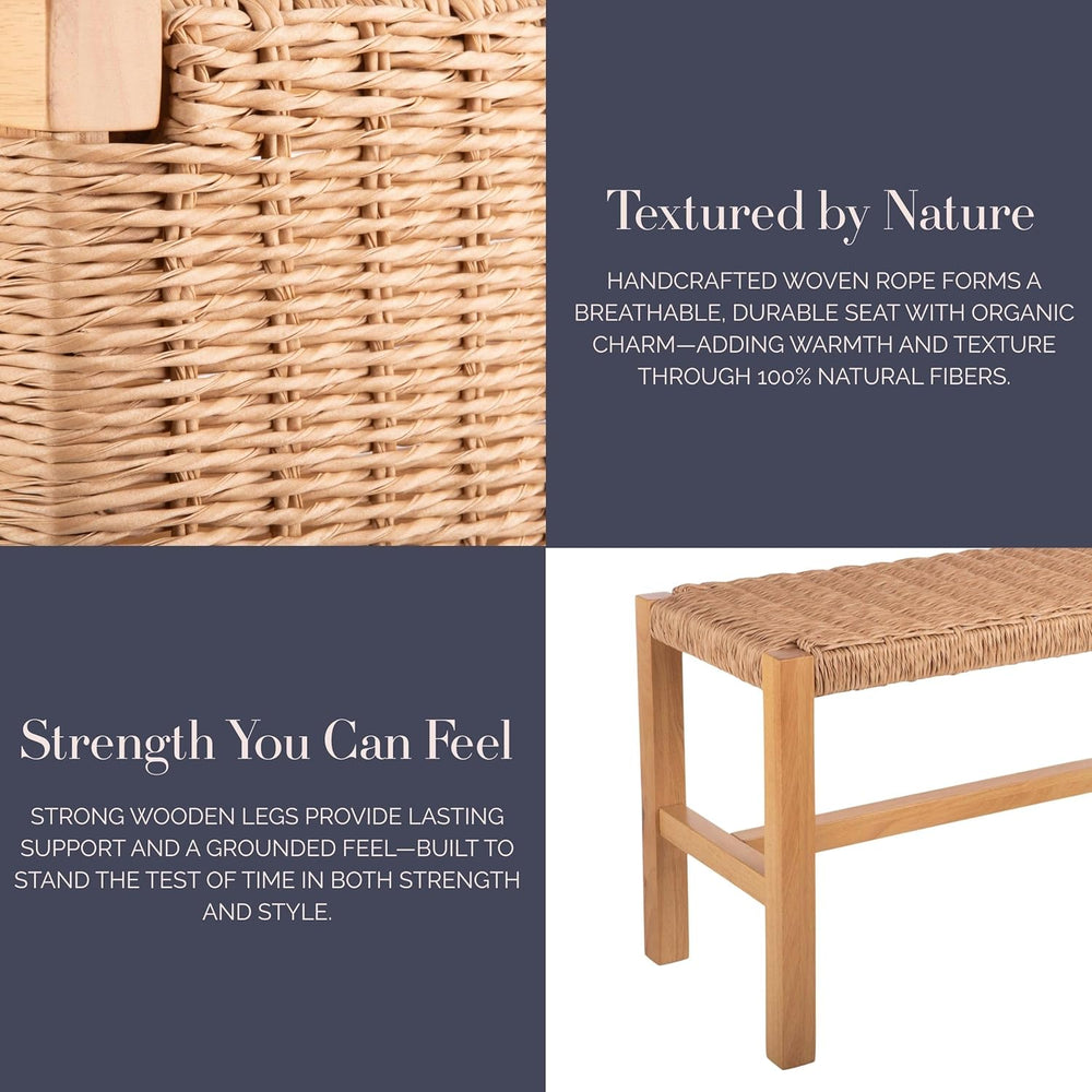 Alaterre Newport Solid Wood Entryway Bench with Woven Rope Seat, Light | 40” ...