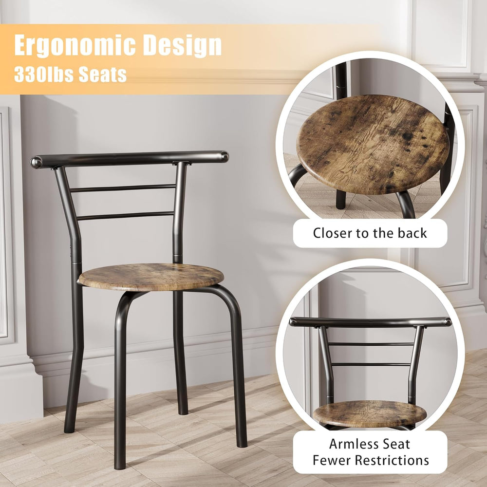 JUMMICO 3-Piece Wooden Round Table & Chair Set, Space Saving Kitchen Brea...