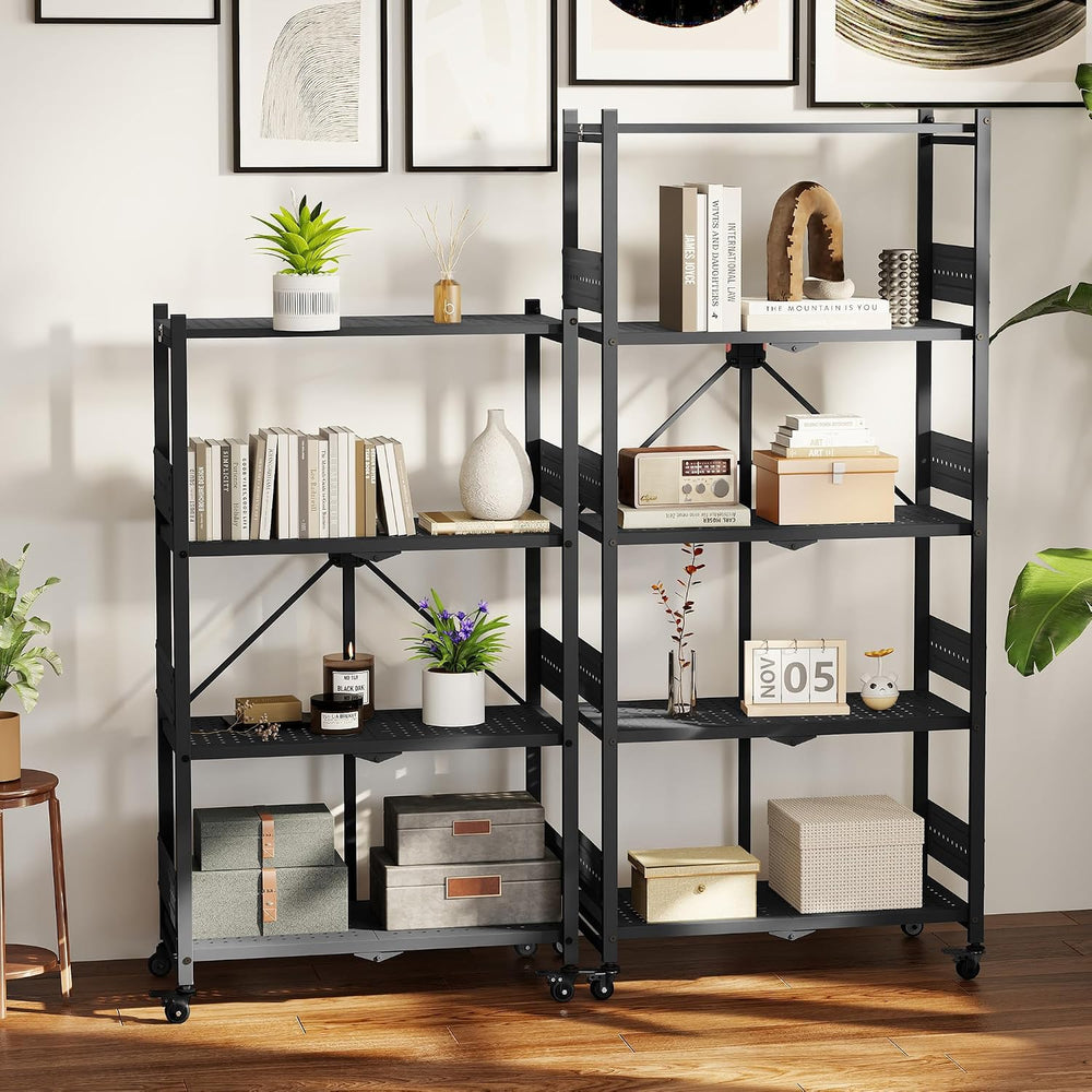 WORKPRO 4-Tier Folding Shelf, No-Assembly Metal Storage Rack with Wheels, 600...