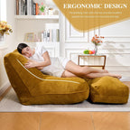 Cvortll Bean Bag Chair with Ottoman, Comfy Bean Bag Sofa with Memory Foam, Lazy BeanBag Sofa with Footstool, Fireside Bean Bag Couch for Living Room, Bedroom, Apartment (Yellow)