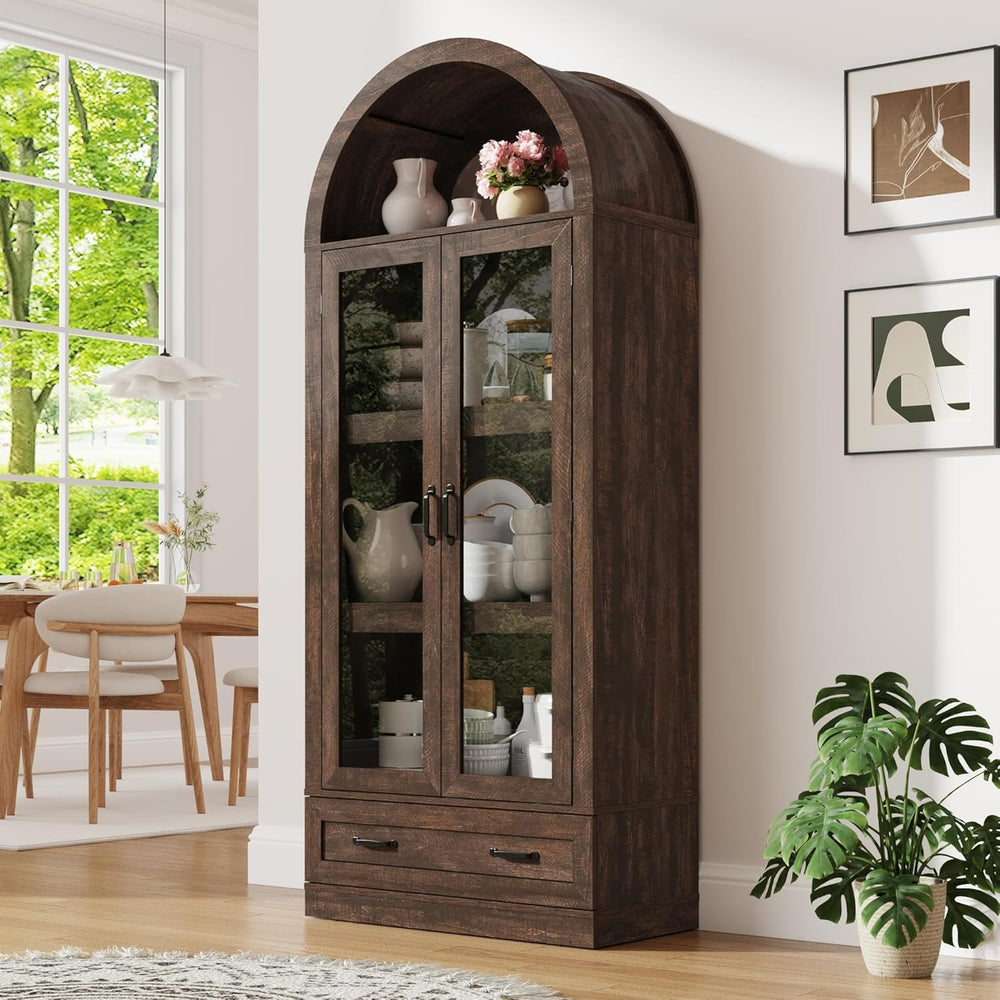 75" Tall Arched Kitchen Pantry Cabinet w Load-Bearing Steel Pipe,Modern ...