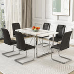 Dining Table Set for 6, White Rectangular MDF Kitchen Table Set with Leather Dining Chairs Set of 4, 55" Dinner Table Set for Kitchen, Dining Room