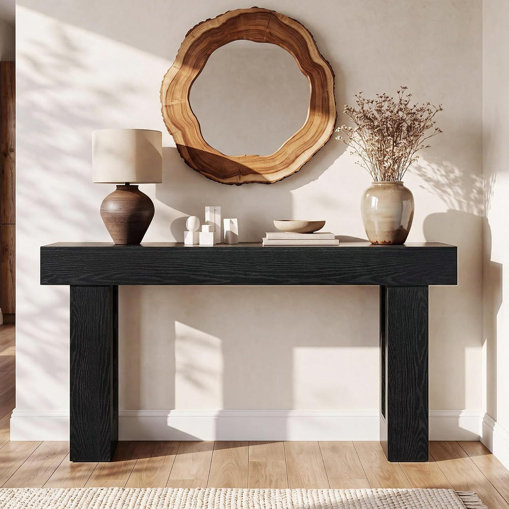 LITTLE TREE 63 Inches Long Sofa Table, Black Console Table for Living Room