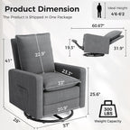 Swivel Glider Recliner for Adult Indoor Upholstered Lounge Nursery Chair Single Sofa with Side Pockets for Living Room Bedroom