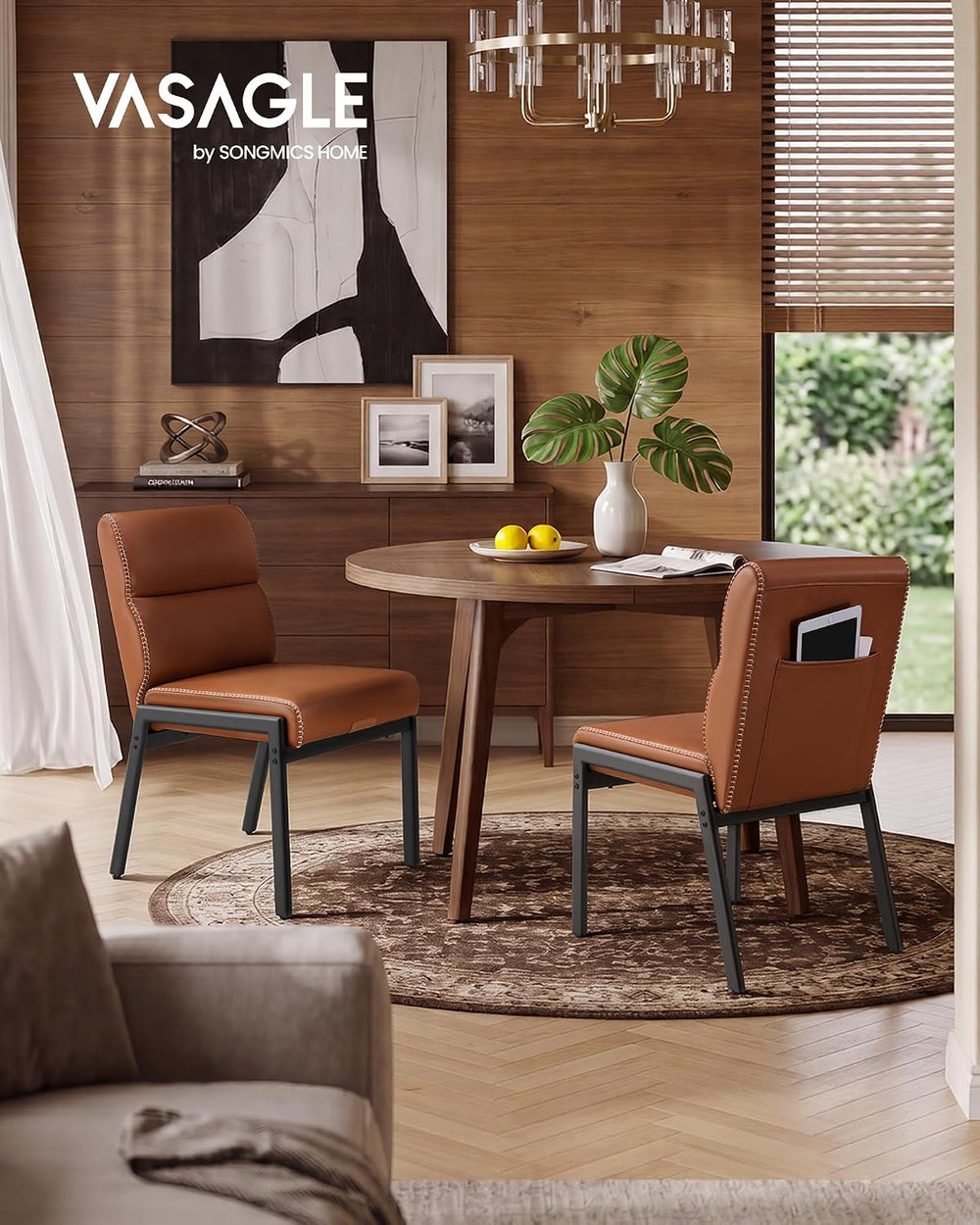 VASAGLE Dining Chairs Set of 4, Upholstered Kitchen Chairs | Synthetic Leathe...