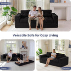 MAXYOYO 79" Loveseat Sofa Couch for Small Spaces, Upholstered Boneless Cloud Couch for Apartment Bedroom, 2-Seater Love Seat Floor Modern Sofa with Pillows, No Assembly Required, Black