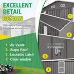 Metal Storage Shed, 10 X 12 FT Lockable Outdoor Tool Shed with Air Vent and Clear Windows, Galvanized Steel Garden Shed for Backyard, Patio, Garden, Bike Storage or Outdoor Use, Grey
