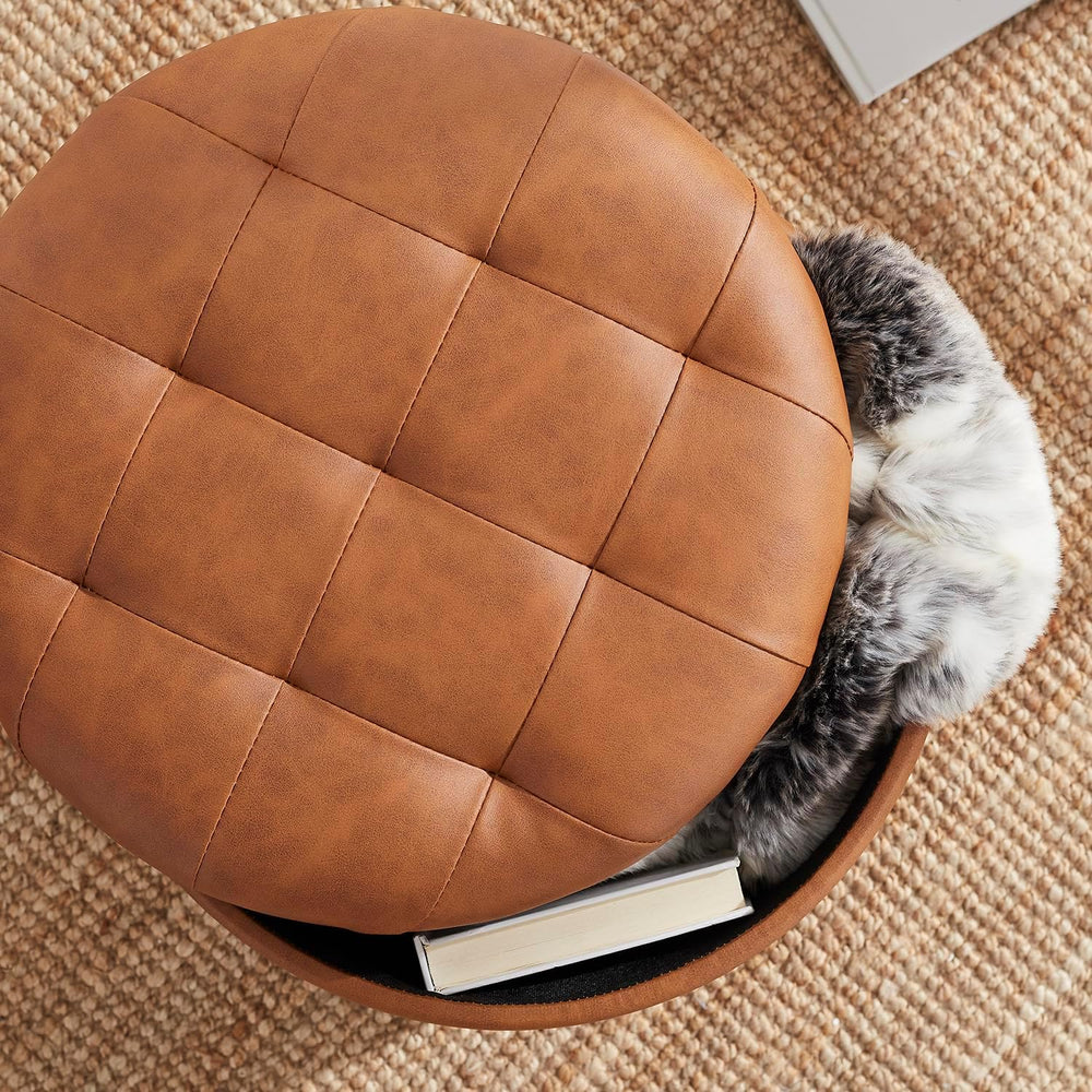 Ornavo Home 18" Round Storage Ottoman with Lid, Holds 300 lbs, Cognac | ...