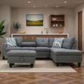 Sectional Couches for Living Room with Movable Chaise & Storage Ottoman - 97.5" Linen L Shaped Couches for Living Room Apartment, Home Modular Sectional Sofas with Cup Holder, Grey