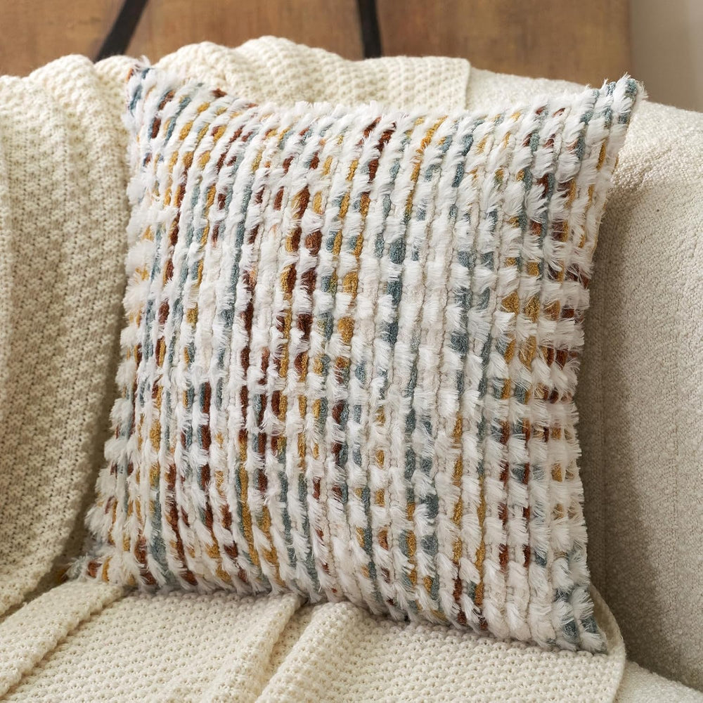 Aeckself Boho Chenille Tufted Pillow Cover 24 x 24 Inch, Decorative Square Bi...