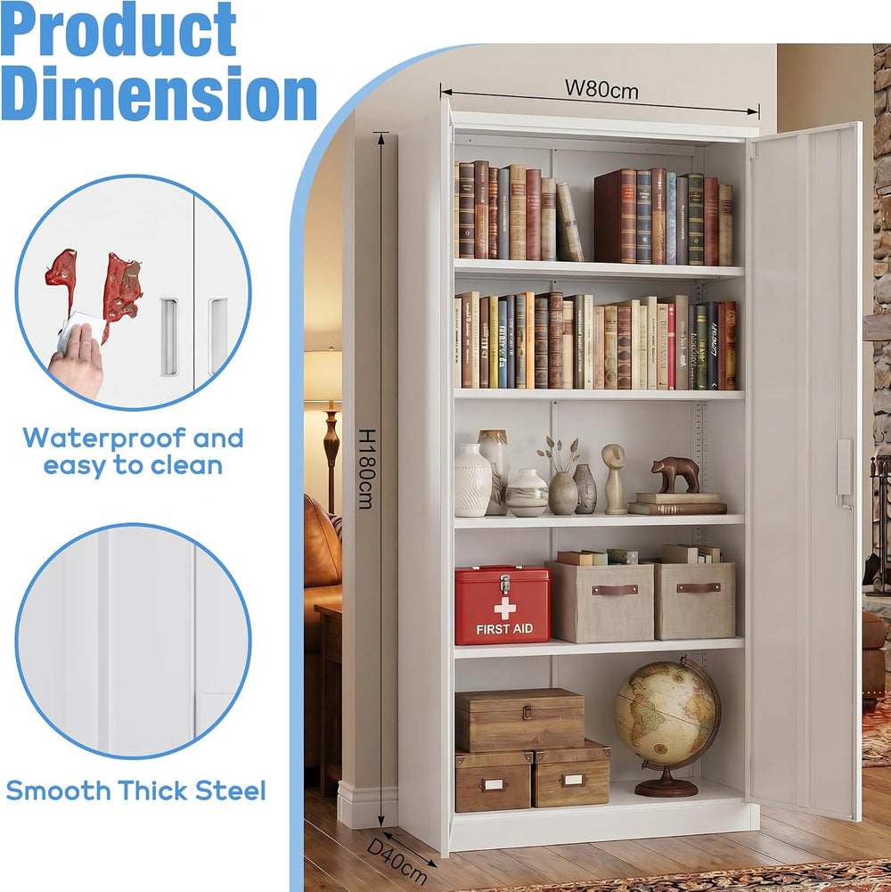 SUXXAN 71-Inch White Metal Storage Cabinet with Locking Doors | Four adjustab...