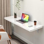 Clikuutory Wall Mounted High Gloss Folding Table, Wall Desk Fold Down for Small Spaces, Folding Workbench for Laundry Room, Home Office, Kitchen, Bedroom, Home Bar, White (47.2"×19.7")