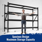 WORKPRO 8000LBS Storage Shelves, 77" Extra-Wide Garage Shelving, Heavy-Duty Metal Shelving Unit, Adjustable 4-Tier Garage Storage Rack for Warehouse, Basement,77" W X 24" D X 72" H, Black
