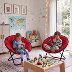 Fumete Spiderweb Folding Saucer Chair with Cushion Portable Foldable Round Metal Camping Saucer Chair Comfortable Collapsible Chairs for Indoor Outdoor Halloween Decor Patio Camping Bedroom