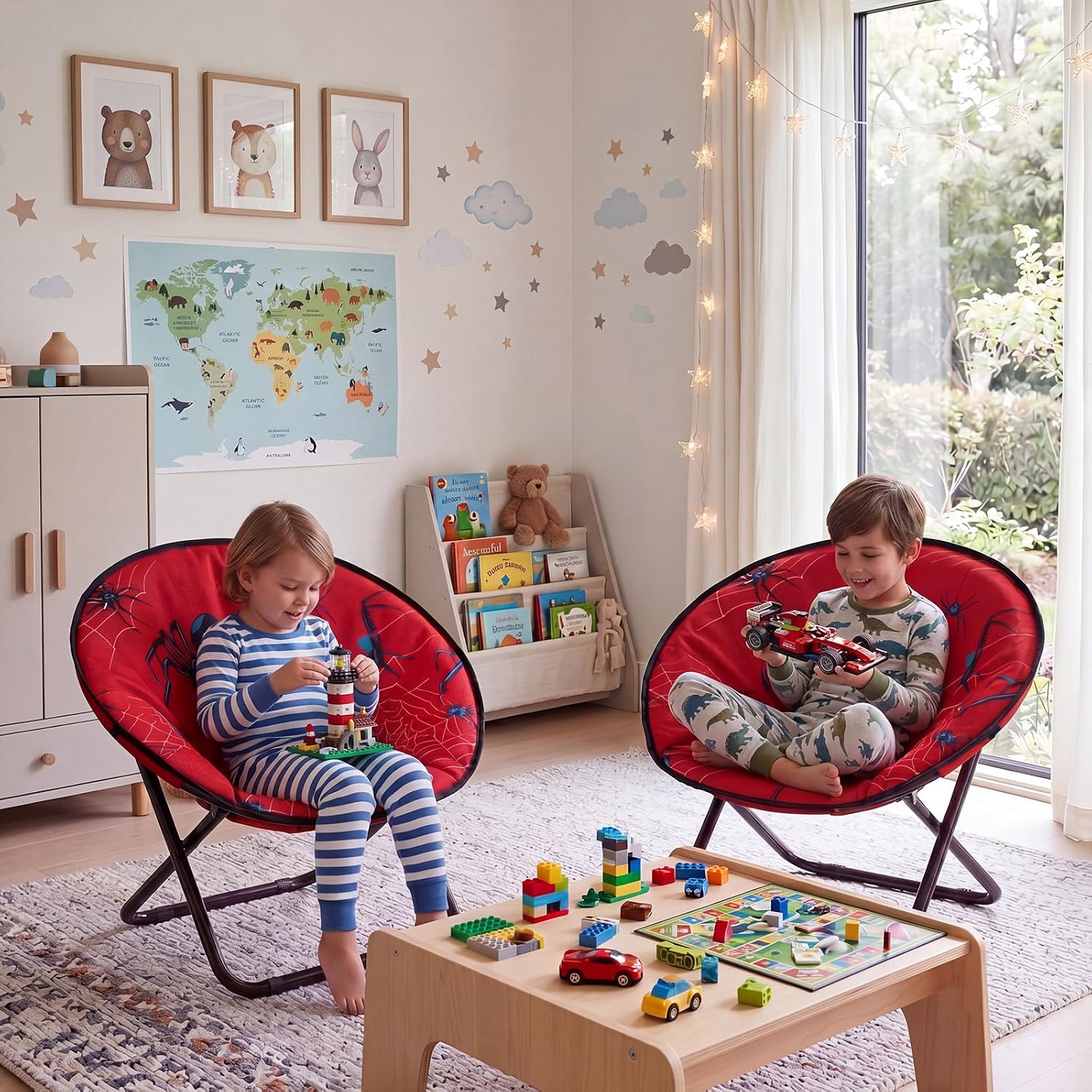 Fumete Spiderweb Folding Saucer Chair with Cushion Portable Foldable Round Metal Camping Saucer Chair Comfortable Collapsible Chairs for Indoor Outdoor Halloween Decor Patio Camping Bedroom