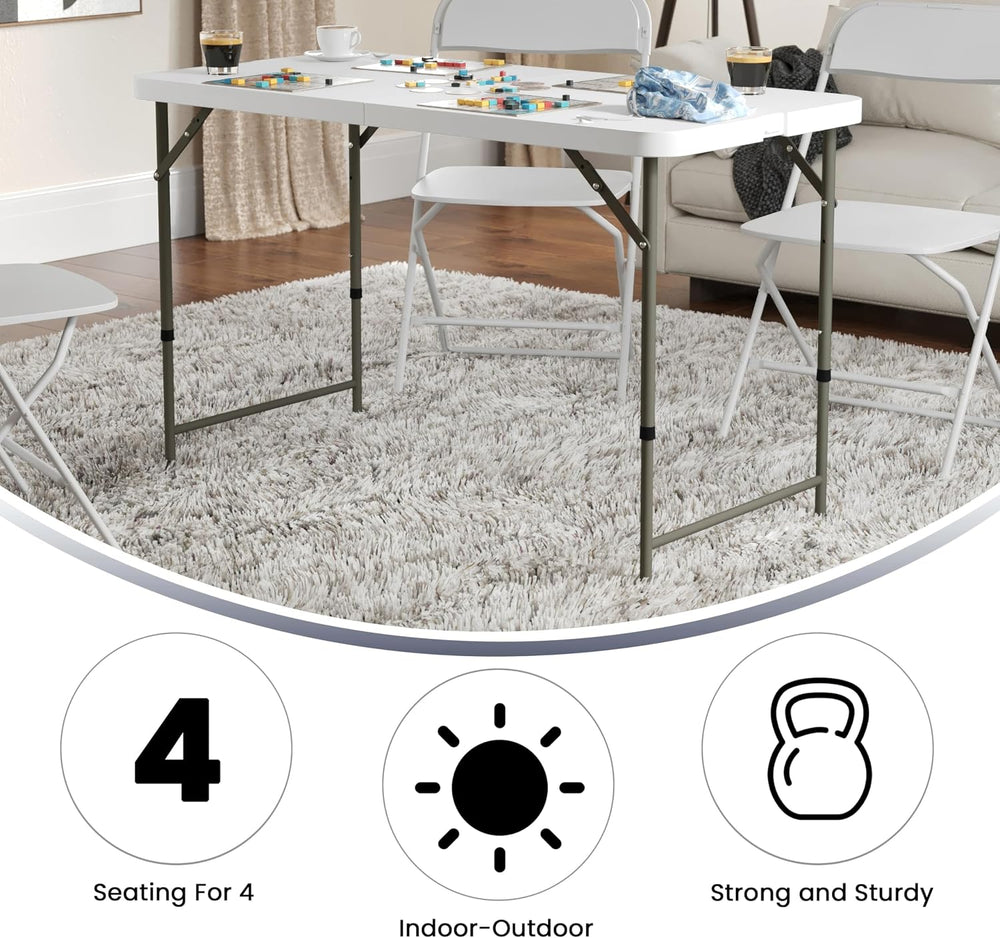 Flash Furniture 4-Foot Bi-Fold Granite White Plastic Folding Table | Lightwei...